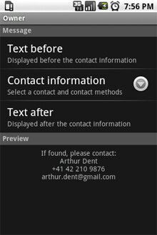 Contact Owner Android App set up screen