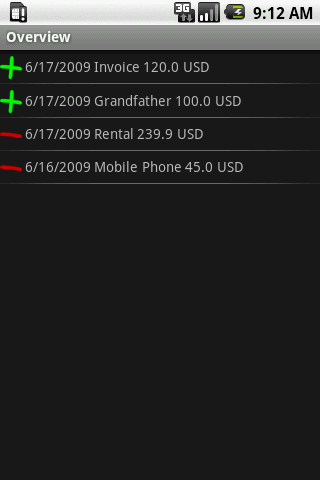 MoneyManager Android App screen shot 3