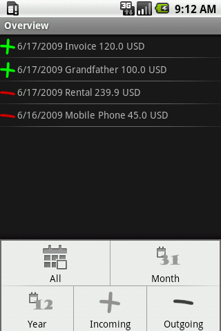 MoneyManager Android App screen shot 5