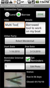 Borrow Buddy Android App screen shot