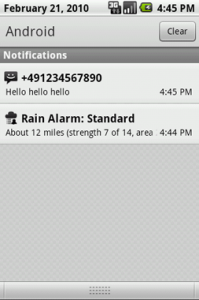 Rain Alarm Pro Android App screen shot 2